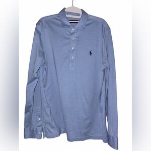 Polo by Ralph Lauren Mesh Knit Oxford Blue Long Sleeve Shirt Size L 100% Cotton